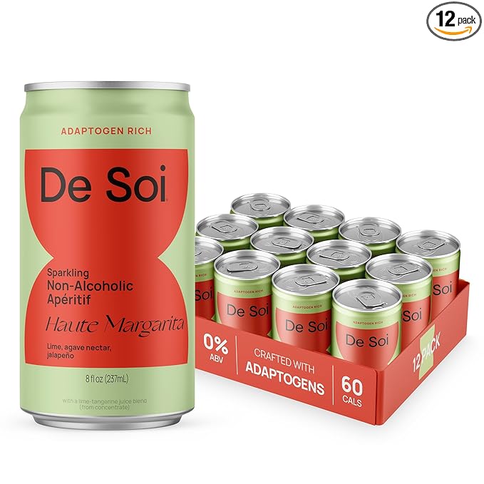 De Soi Haute Margarita 12-Pack – Sparkling Non-Alcoholic Margarita-Style Drink with Adaptogens L-Theanine Lion’s Mane &amp Reishi Mushroom Bold Mocktail Alternative