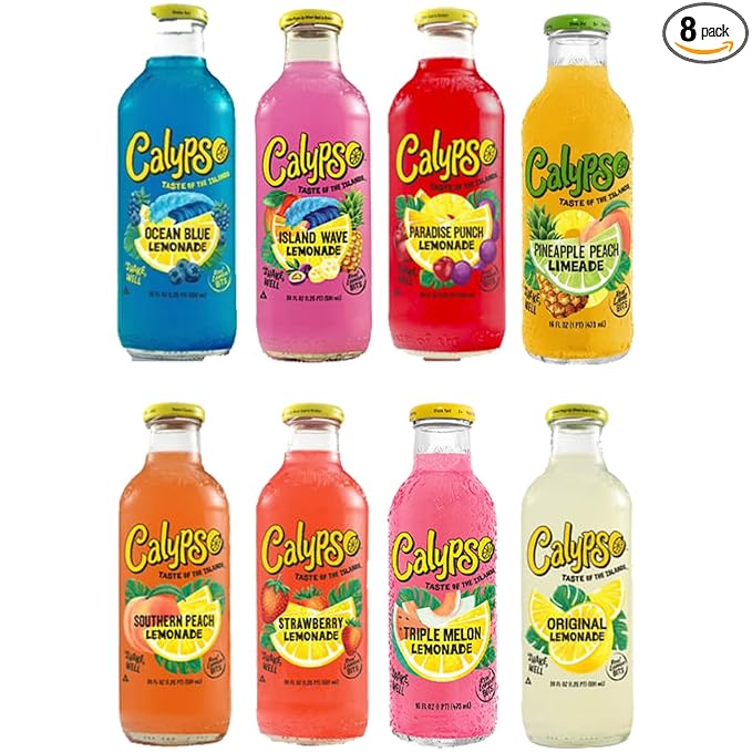 BeeQ Box - (Pack of 8) Variety Calypso Lemonade  8 Differnt Flavors : Original Lemonade  Island Wave  Paradise Punch  Ocean Blue  Southern Peach Strawberry  Triple Melon  Pineapple Peach | 16