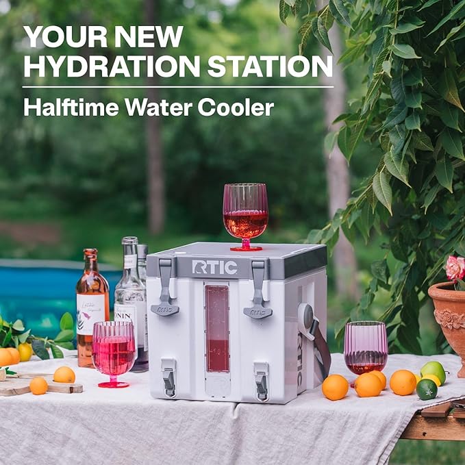 RTIC Halftime Water Cooler 3 Gallon Portable Carrier Container Drink Beverage Dispenser Stackable with 2 Taps Bottleless BPA-Free for Sports Camping BBQ Parties Picnic Cobalt &amp White