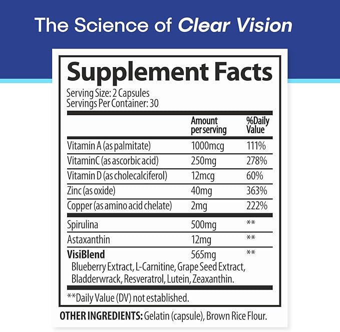 Eye Health Supplement – 14 Essential nutrients for Clear Vision Blue Light Protection and Long-Term Eye Health. Supports Clarity and Eye Wellness. 60 Capsules. (3 Pack)