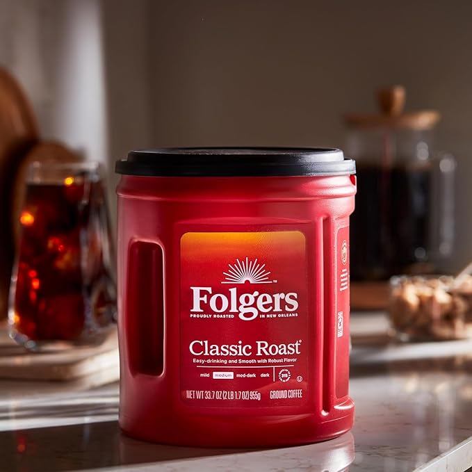 Coffee Ground Medium Roast for Folger 33.7 Oz Can Includes Coffee Scoop
