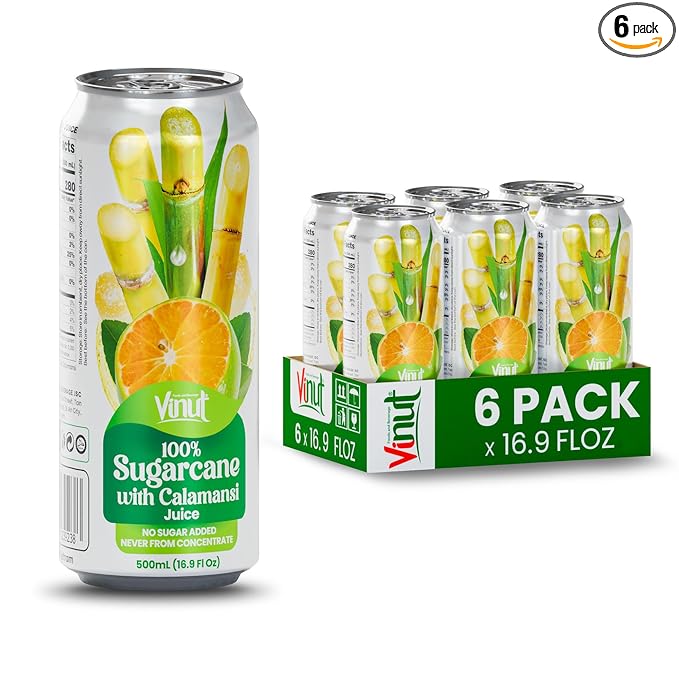 VINUT 100% Sugarcane with Calamansi Juice No Added Sugar Not From Concentrate 16.9 fl oz (500 mL) Can Pack of 6