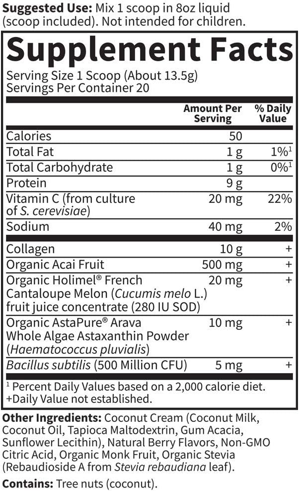 Garden of Life Grass Fed Collagen Powder Blueberry Acai Hydrolyzed Collagen Peptides Powder Supplement Drink Mix 20 Servings