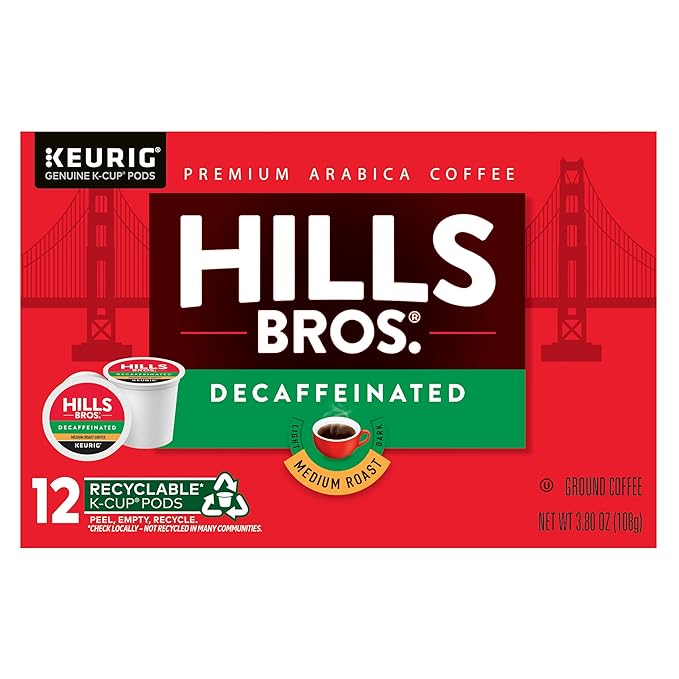 Hills Bros. Decaf Blend Keurig K-Cup Pods for Keurig Brewers – Medium Roast Premium Arabica Blend Kosher – 6 Packs of 12 Single Serve Pods