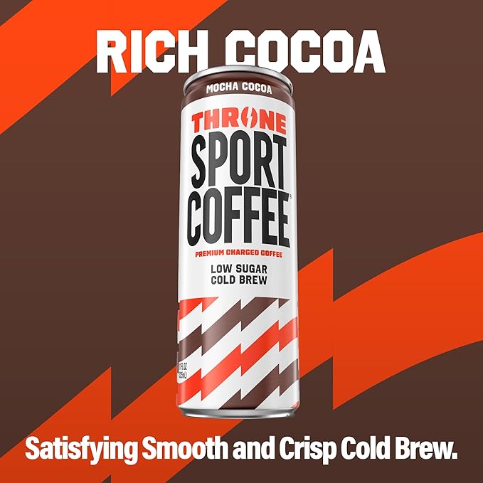 Throne Sport Coffee Cold Brew – Low Sugar. 150mg Natural Caffeine and B Vitamins – Dairy-Free Low Calorie –Premium Arabica NSF Certified Active Lifestyles – Mocha Cocoa 12 Pack