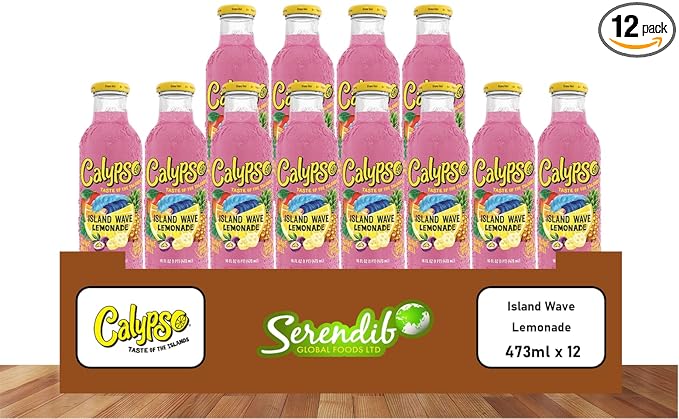 Calypso Lemonade Island Wave Lemonade Made with Real Fruit 16 Fl Oz Glass Bottles (Pack of 12)