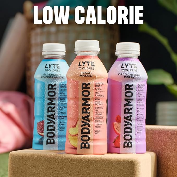 BODYARMOR LYTE Peach Mango Electrolyte Drink 35 Calories 28 Fl Oz Bottles (15 Pack) Coconut Water Sports Drink Natural Flavor &amp B Vitamins
