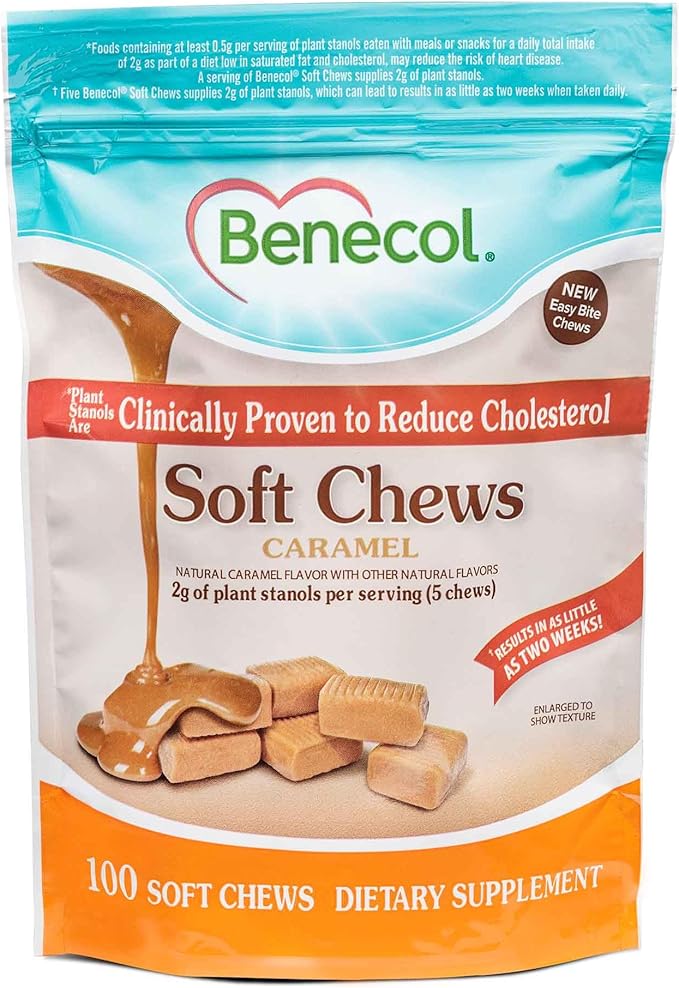 Benecol® Soft Chews – New Easy Bite Chew – with Plant Stanols Clinically Proven to Help Lower Cholesterol – Caramel Flavor – 100 Count Pouch