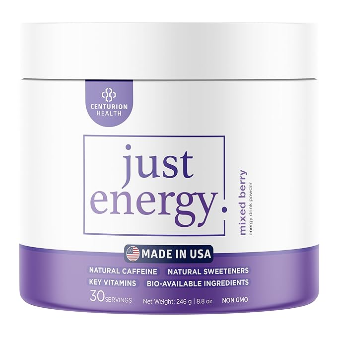 Just Energy Drink Powder Refreshing Mixed Berry Energy Drink Mix with 21 Energy-Boosting Ingredients Includes B Vitamins Choline Zinc Chromium and Inositol 30 Servings