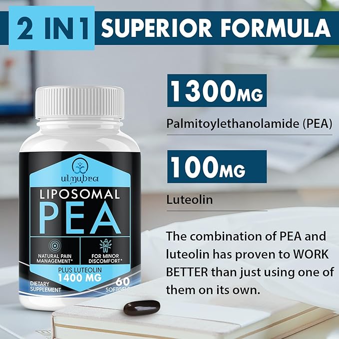 Liposomal Palmitoylethanolamide 1300 MG Plus Luteolin 100 MG Superior Absorption Micronized Pea Supplement for Discomfort Management 120 Softgels