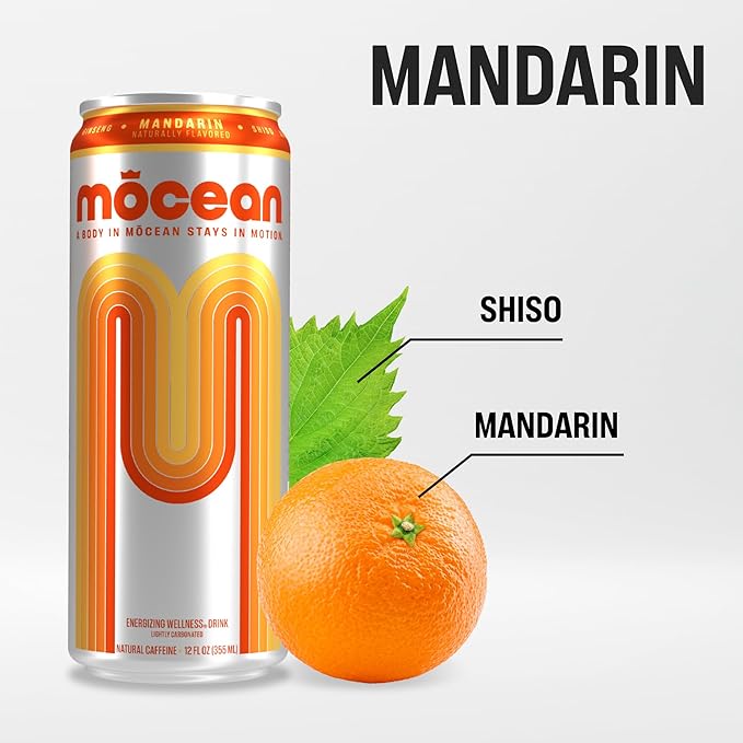 MŌCEAN Mandarin Energy Drink 12 fl oz (Pack of 12) Clean Adult Energy Drink with 130mg Caffeine Adaptogens &amp Minerals No Taurine No Sucralose No Candy Flavors
