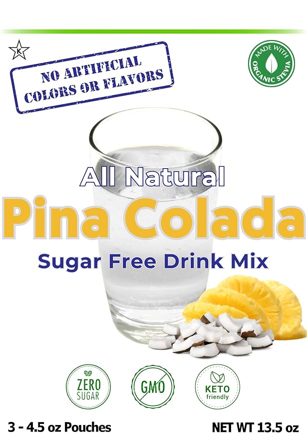 GramZero All Natural Pina Colada Zero Calorie Sugar Free Drink Mix Great For Nutrition Club Loaded Tea Stevia Sweetened