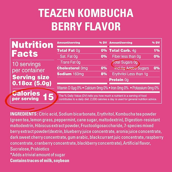 TEAZEN Kombucha Tea 20 Sticks Lemon Berry Flavor &amp Energy Tea Boost Powder 10 Sticks