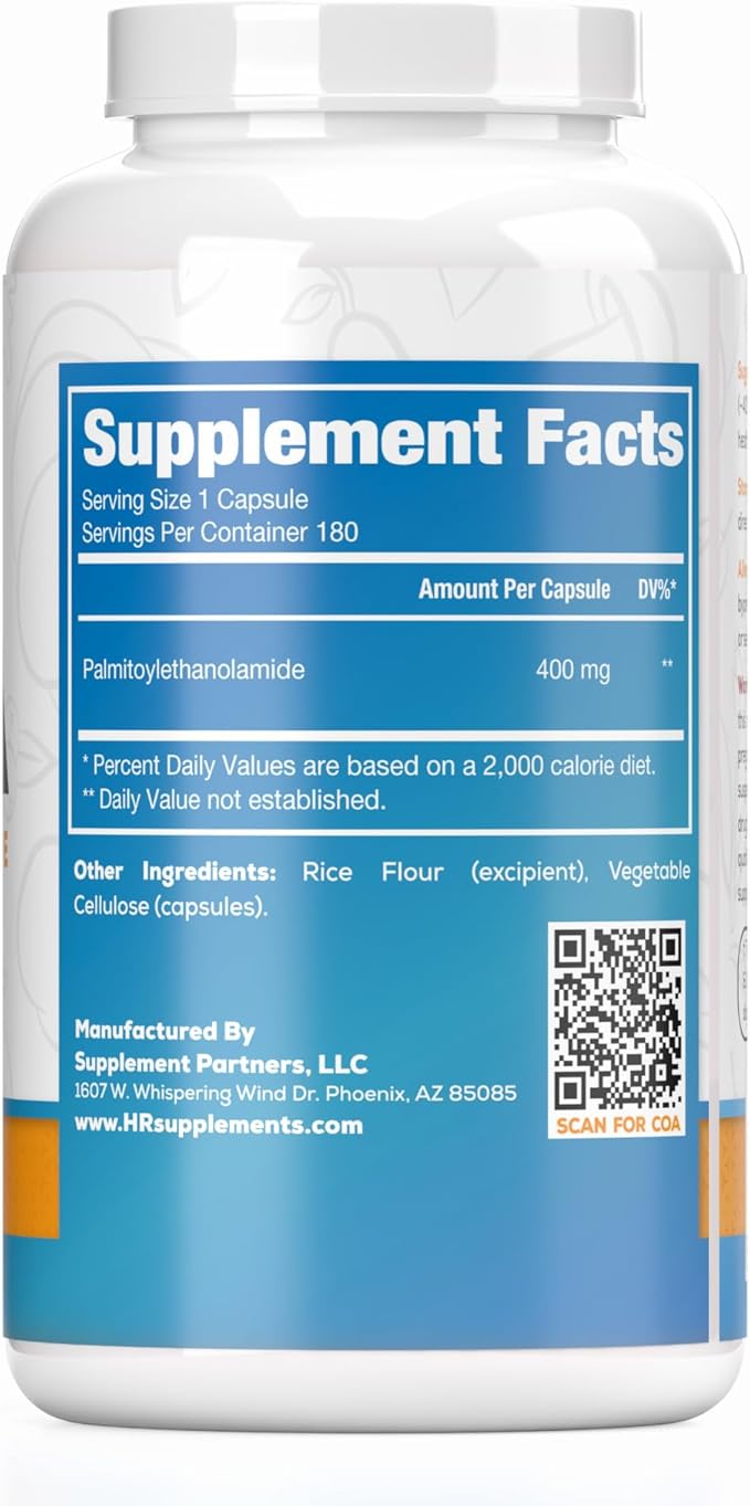 Palmitoylethanolamide Capsules | Pea 400mg | 180 Pill Count | Promotes Natural Inflammation &amp Discomfort Relief | Lab Tested Ingredients