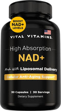 Vital Vitamins NAD Supplement - NAD+ (Nicotinamide Adenine Dinucleotide) for Men &amp Women - Made with Liposomal Delivery - Cellular Anti-Aging Support Energy Focus - 30-Day Supply