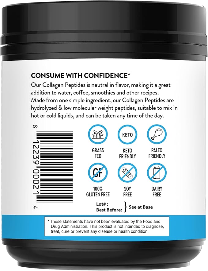 Sandhu's Grass-Fed Hydrolyzed Bovine Collagen Peptides Powder Unflavored | Supports Youthful Skin Hair Nails Mobility &amp Flexibility | for Men &amp Women | 1 lb 22 Servings