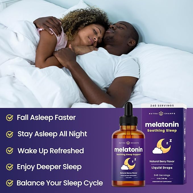 NutraChamps Liquid Melatonin Drops 480 Servings Sugar Free Kids Melatonin Liquid Sleep Aid Supplement Vegan &amp Non-GMO Natural Berry Flavor Melatonin 1 mg Drops
