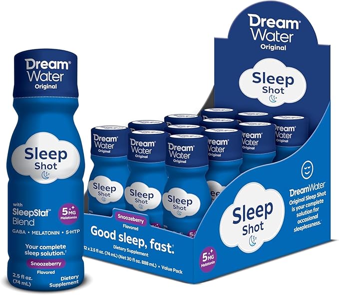 Dream Water Sleep Aid Supplement Drink Melatonin 5mg GABA 5-HTP 2.5 oz Sleep Water Snoozeberry + Beauty Zen Tonic 24-Pack