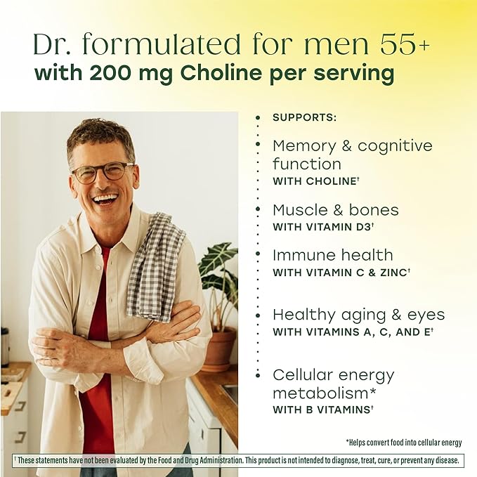MegaFood Advanced Multivitamin for Men 55+ Mens Multivitamins 50 Plus Methylated B12 Methyl folate Choline Vitamin D Brain &amp Muscle Health Immune Support Vegetarian - 60 Tablets (30 Servin