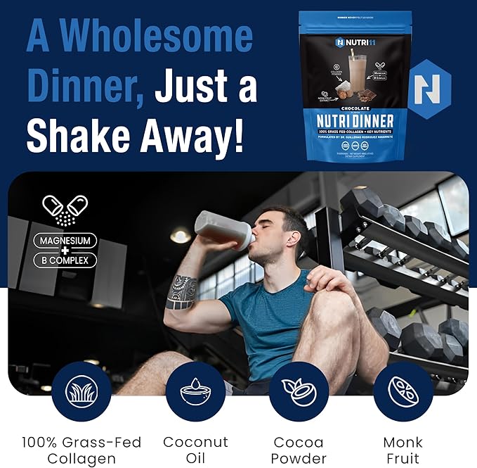 NutriDinner by Nutrillermo | Grass-Fed Collagen Protein Powder | Magnesium B-Vitamins &amp Monk Fruit | Sleep Recovery and Wellness Supplement |