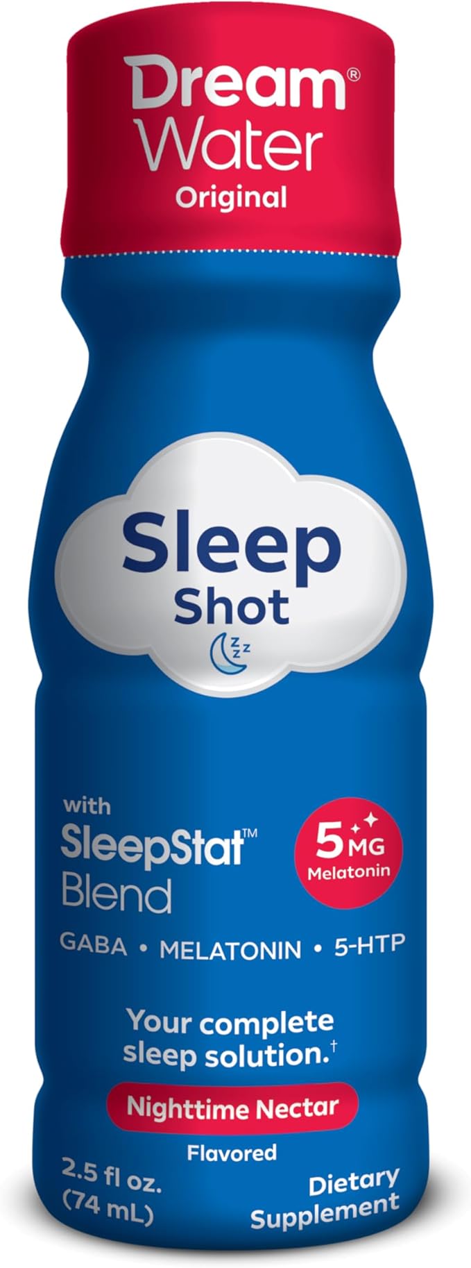 Dream Water Sleep Aid Supplement Drink Melatonin 5mg GABA 5-HTP Zero Sugar Natural Flavors No Added Colors 2.5 oz Liquid Sleep Shots Nighttime Nectar 12-Count
