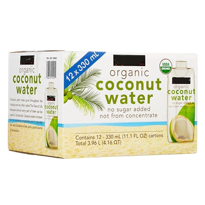Coconut Water Organic Coconut Water No Sugar Added 11.1 Fl Oz 12 Ct With a Scooply Reusable Straw (Color May Very)