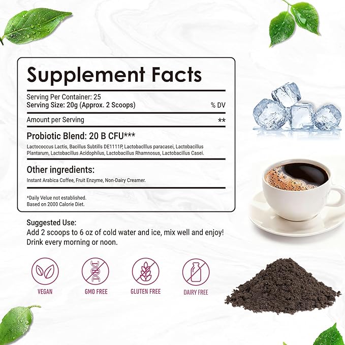 Probiotic Iced Coffee with Adaptogens Slim Ground Coffee Arabica Specialty Coffee Caffeinated Medium Roast Ideal for Cold Brew &amp Refreshing Iced Beverages Brew Instant Coffee 500g