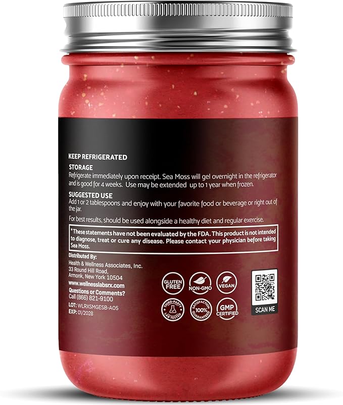 Irish Sea Moss Gel Raw - Wildcrafted Superfood Seamoss Gel - Strawberry Banana Flavor Vitamin and Mineral-Rich from Pristine Caribbean Waters Immune and Digestive Health Support - 10 oz.