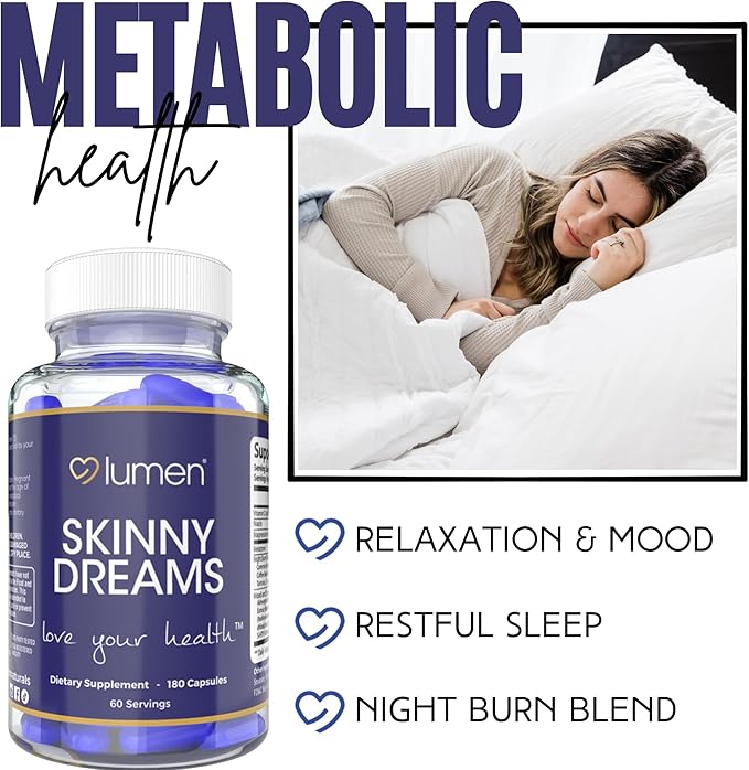 Lumen Naturals SkinnyDream Supplement for Women - Night Blend Vitamin C Niacin Magnesium Melatonin - 180 Capsules - 60 Servings