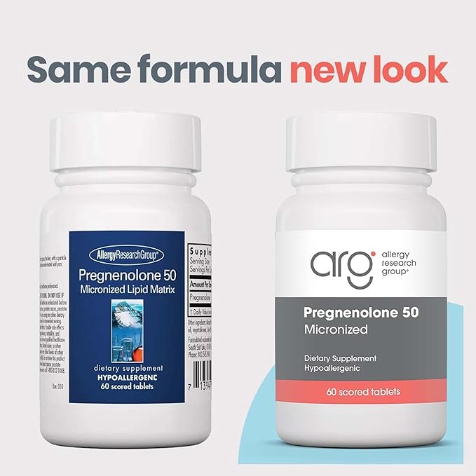 Allergy Research Group ARG Pregnenolone 50 mg - Micronized Hormone Precursor Support - Highly Bioavailable - Hypoallergenic - 60 Servings - 60 Scored Tablets