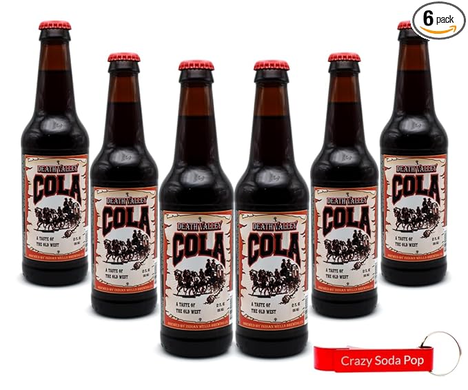 Generic Death Valley Soda | 6 Pack of Cola | Delicious Flavored Soda Pop with Real Cane Sugar | 12 oz Glass Bottles in a 6 Pack of Cola with Crazy Soda Pop Bottle Opener