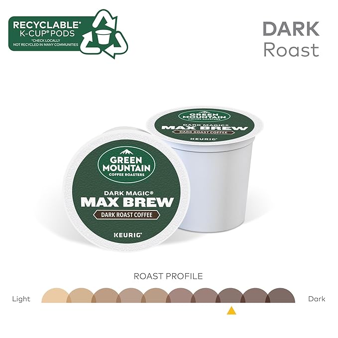 Green Mountain Coffee Roasters Dark Magic Max Brew Single Serve Keurig K-Cup Pods Dark Roast Coffee 60-Count Box (6 Packs of 10)
