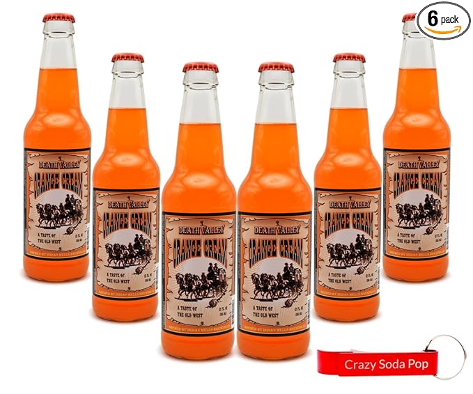 Generic Death Valley Soda | 6 Pack of Orange Cream Soda | Delicious Flavored Soda Pop with Real Cane Sugar | 12 oz Glass Bottles in a 6 Pack of Orange Cream Soda with Crazy Soda Pop Bottle Opener
