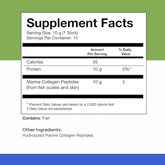 Hydrolyzed Marine Collagen Peptides - Made with Nippi Peptide® from Japan 10g Type I Collagen Per Serving Supports Skin Hair Joint and Bone Health Lab Tested - 15 Stick Packs