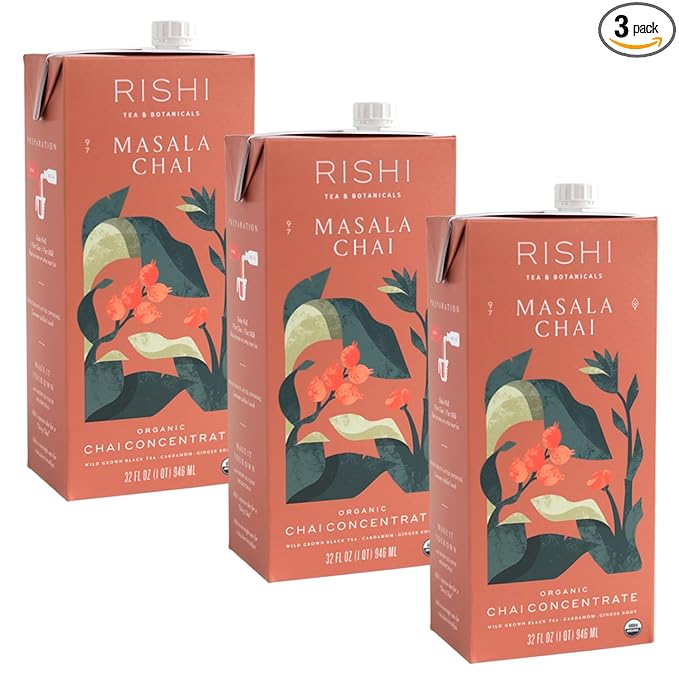 Rishi Tea Masala Chai Latte - Organic Black Tea Concentrate Easy-to-Serve Hot or Iced Chai Mix - 32 fl oz Carton 8 Servings (Pack of 3)