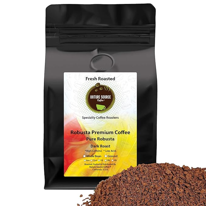 Robusta Premium Coffee | Pure Robusta | Dark Roast | High Caffeine | Low Acid | Fresh Roasted (16oz Ground)