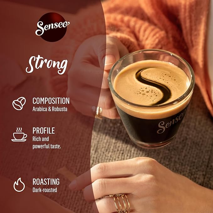 Senseo Strong Dark Roast Coffee Pods 48 Count (Pack of 10) - Single Serve Coffee Pods Bulk Pack for Senseo Coffee Machine - Compostable Coffee Pods for Hot or Iced Coffee Cold Brew Coffee