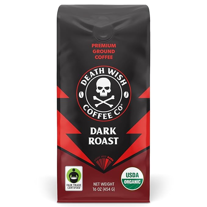 Death Wish Coffee Organic and Fair Trade Dark Roast Ground Coffee 16 oz