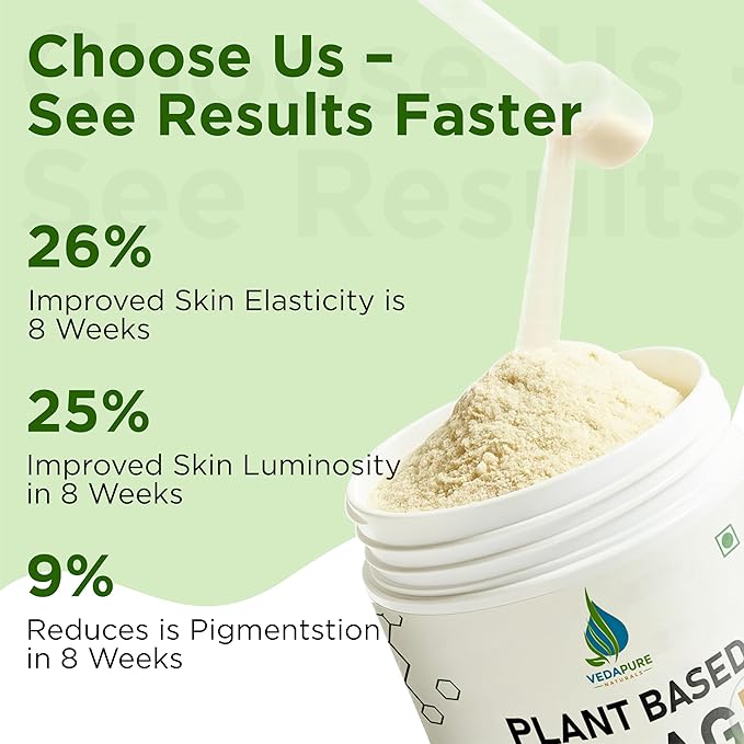 VEDAPURE Plant Collagen Peptides Powder | 7.05 oz Plant Based Vegan Organic Powder peptide Drink Mix with Hyaluronic Acid Biotion Vitamin E &amp C Healthy Skin Joints Hairs Nails