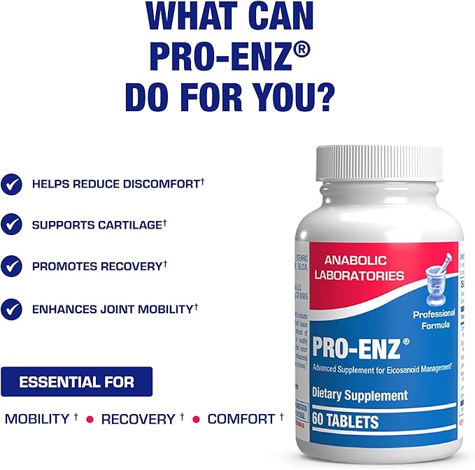 Pro ENZ Joint Support Supplement - Clinical Formula Turmeric Boswellia Supplement for Joint &amp Cartilage Mobility and Comfort Support Plus Eicosanoid Management with Proteolytic Enzymes (60 Tablets