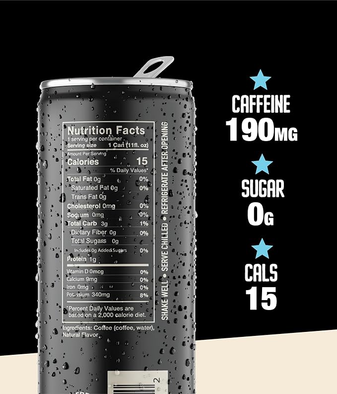 Loco Coffee Black Cold Brew 11 Ounce Can 12 Count | Zero Sugar 190mg Caffeine | Gluten Free and Dairy Free | Low Calorie Iced Coffee