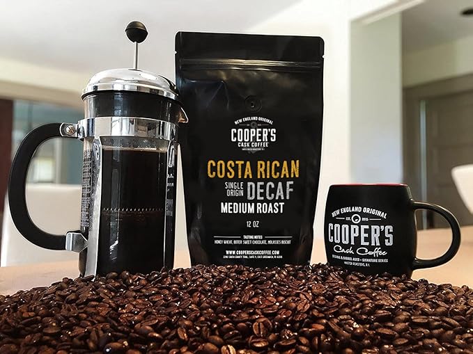 Decaffeinated Gourmet Coffee Sampler Gift Box Set - Whole Beans - 4-Pack - 4oz and Decaf Costa Rican Coffee Medium Roast - Swiss Water Processed Decaffeinated - 12oz Bag