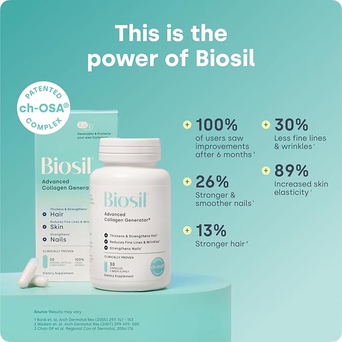 Biosil Collagen Booster Supplement - 60 Original Capsules - Patented ch-OSA Activator for Skin Hair Nails &amp Joints - Supports Natural Production - 30-Day Supply