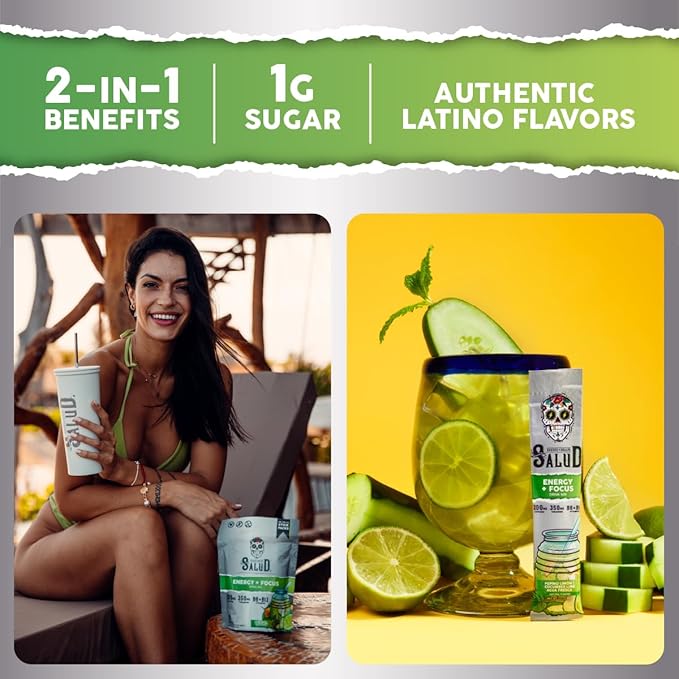 Salud Variety 3-Pack | 2-in-1 Calm + Sleep (Punch) Hydration + Immunity (Hibiscus) &amp Energy + Focus (Cucumber Lime) - 15 Servings Each Drink Mix Non-GMO Gluten Free Low Calorie 1g of Sugar