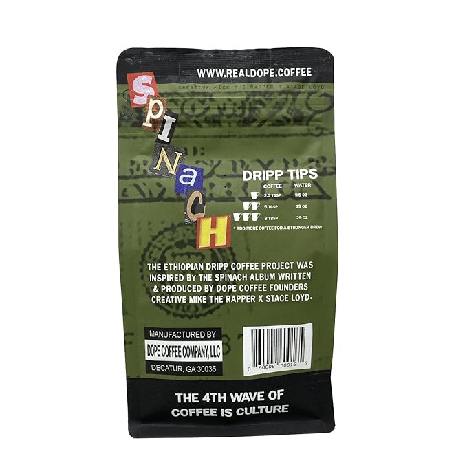 Dope Coffee Ethiopian Dripp Medium Roast Ground Coffee 12oz Sidamo Region 100% Arabica Coffee 12oz
