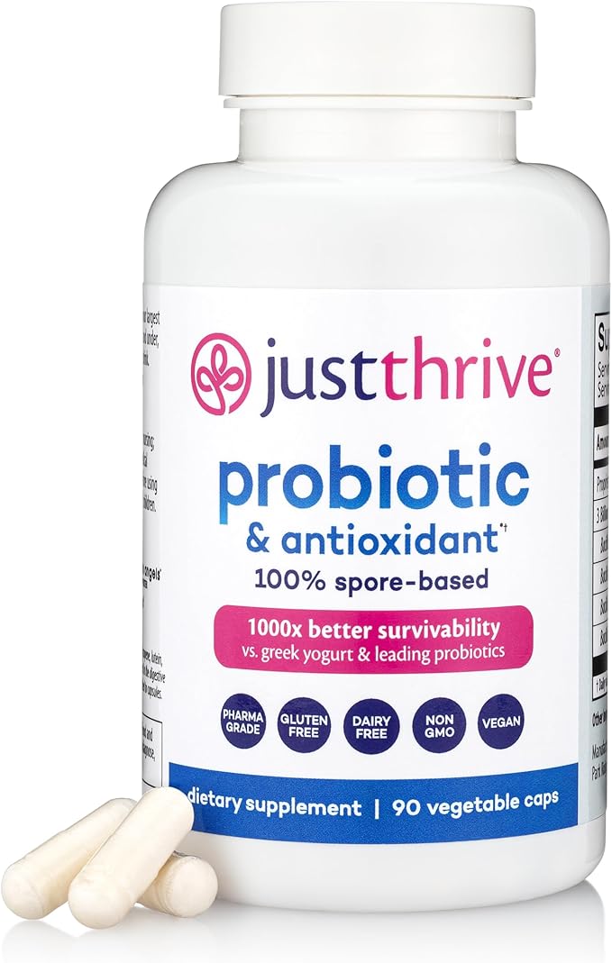 Just Thrive Probiotic &amp Antioxidant Supplement - 100% Spore-Based Digestive and Immune Support - Gluten Free 90 Caps