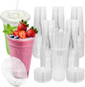 [100 SETS] 32 oz Cups with lids Plastic cups with lids and straws iced coffee cup suitable for takeout iced coffee cold drinks smoothies juices parfaits Frappuccinos and milkshakes.