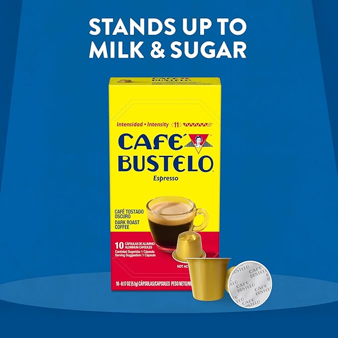 Café Bustelo Aluminum Espresso Capsules Dark Roast Coffee Nespresso Original Line Compatible Intensity 11 10 Count (Pack of 8)