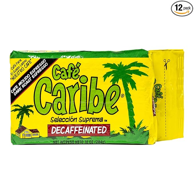 CAFE CARIBE Decaf Espresso Coffee Dark Roast 100% Decaffeinated Espresso Ground Coffee Brick with a Latino Taste Blend Vacuum Sealed (10 Ounce Pack of 12)