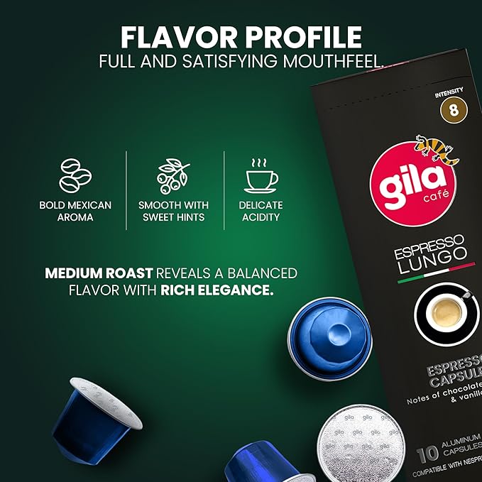 GILA Café Decaf Aluminum Coffee Capsules – Dark Roast Espresso Pods Compatible with Nespresso Original Machines – 100% Arabica Naturally Water-Processed 10 Count